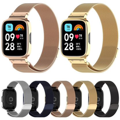 For Redmi Watch 3 Lite / Watch 3 Active 2 in 1 Milan Metal Watch Band with Watch Frame(Rose Gold) by bashfashion