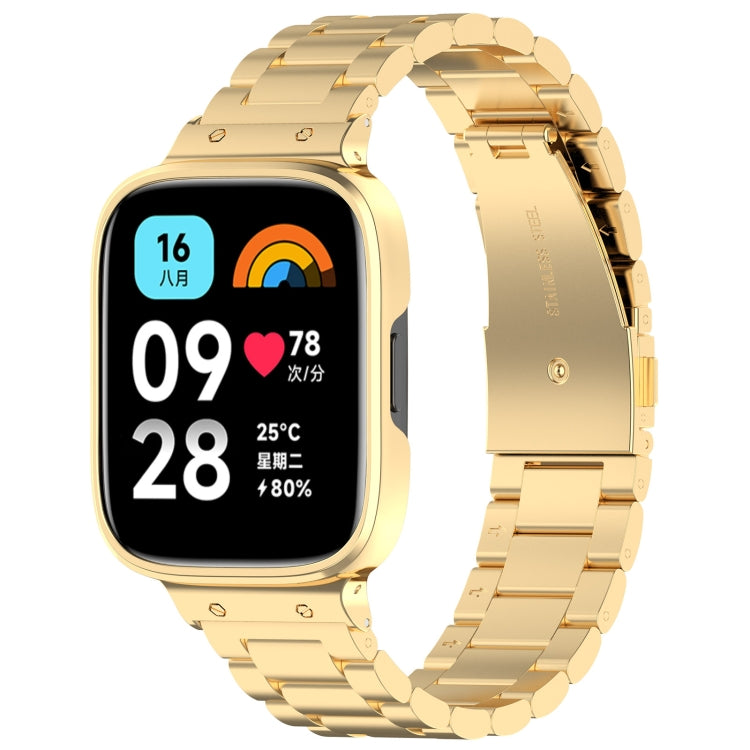 For Redmi Watch 3 Lite / Watch 3 Active 2 in 1 Three-bead Metal Watch Band with Watch Frame(Gold) by bashfashion