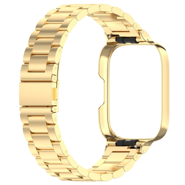 For Redmi Watch 3 Lite / Watch 3 Active 2 in 1 Three-bead Metal Watch Band with Watch Frame(Gold) by bashfashion
