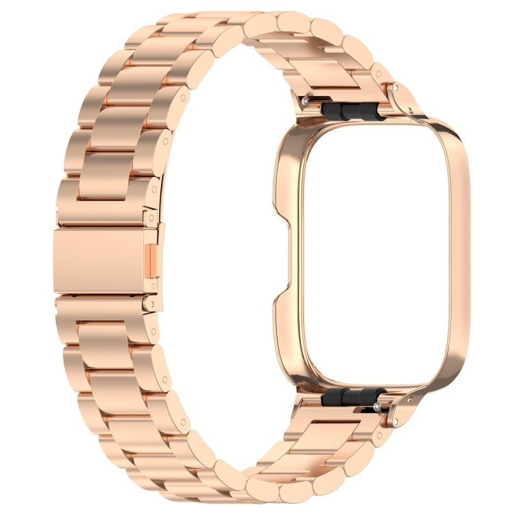 For Redmi Watch 3 Lite / Watch 3 Active 2 in 1 Three-bead Metal Watch Band with Watch Frame(Rose Gold) by bashfashion