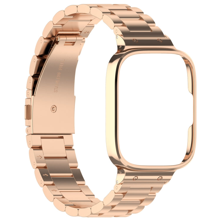 For Redmi Watch 3 Lite / Watch 3 Active 2 in 1 Three-bead Metal Watch Band with Watch Frame(Rose Gold) by bashfashion