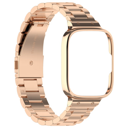 For Redmi Watch 3 Lite / Watch 3 Active 2 in 1 Three-bead Metal Watch Band with Watch Frame(Rose Gold) by bashfashion