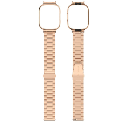 For Redmi Watch 3 Lite / Watch 3 Active 2 in 1 Three-bead Metal Watch Band with Watch Frame(Rose Gold) by bashfashion