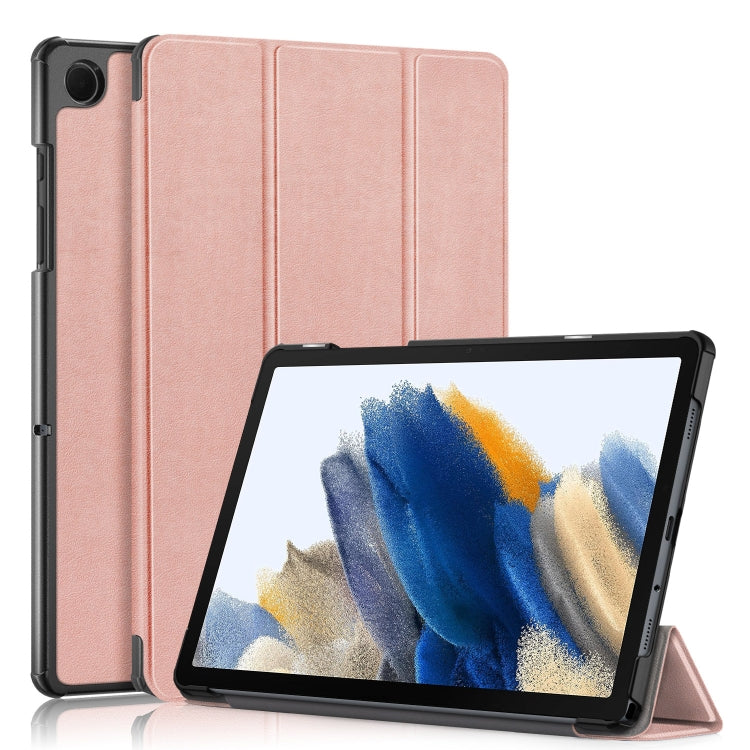 For Samsung Galaxy Tab A9 2023/Tab A11 3-folding Leather Smart Tablet Case(Rose Gold) by bashfashion