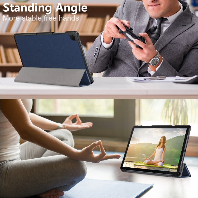 For Samsung Galaxy Tab A9 2023/Tab A11 3-folding Leather Smart Tablet Case(Dark Blue) by bashfashion