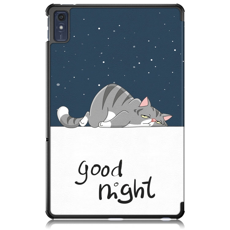For Lenovo Tab M10 5G 10.6 3-folding Magnetic Buckle Coloured Drawing Leather Smart Tablet Case(Lazy Cat) by bashfashion