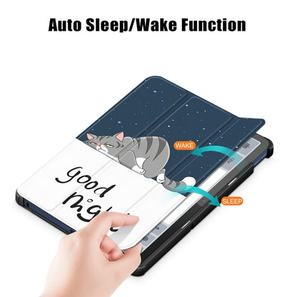 For Lenovo Tab M10 5G 10.6 3-folding Magnetic Buckle Coloured Drawing Leather Smart Tablet Case(Lazy Cat) by bashfashion