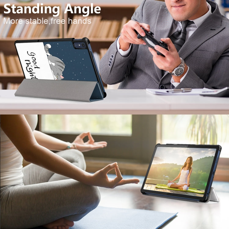 For Lenovo Tab M10 5G 10.6 3-folding Magnetic Buckle Coloured Drawing Leather Smart Tablet Case(Lazy Cat) by bashfashion