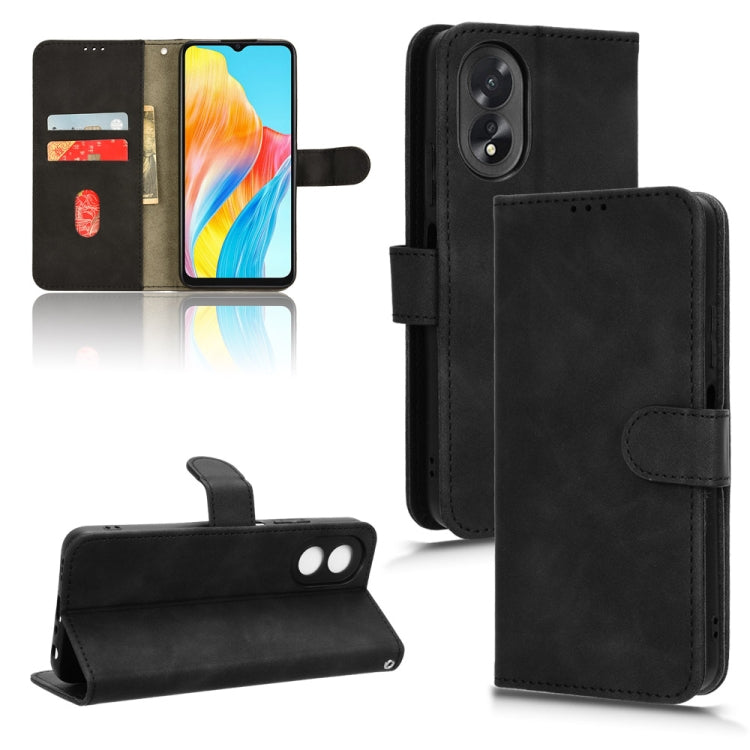 For OPPO A38 / A18 Skin Feel Magnetic Flip Leather Phone Case(Black) by bashfashion