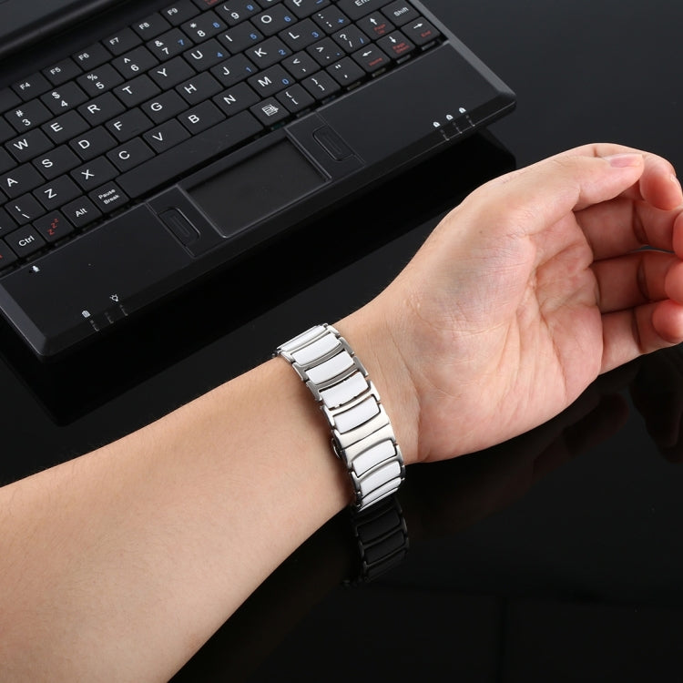 For Apple Watch Series 9&8&7 41mm / SE 3&SE 2&6&SE&5&4 40mm / 3&2&1 38mm Ceramic Steel Watch Band (Black Gold) by bashfashion