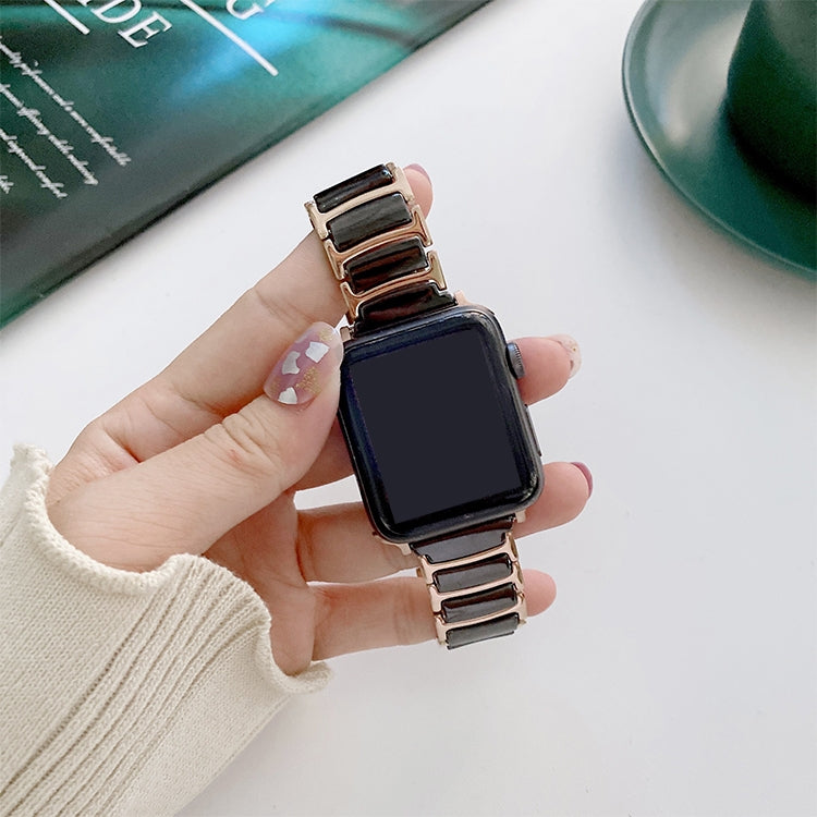 For Apple Watch Series 9&8&7 41mm / SE 3&SE 2&6&SE&5&4 40mm / 3&2&1 38mm Ceramic Steel Watch Band (Black Gold) by bashfashion