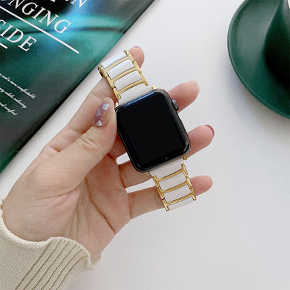 For Apple Watch Ultra 49mm&Watch Ultra 2 49mm / Series 9&8&7 45mm / SE 3&SE 2&6&SE&5&4 44mm / 3&2&1 42mm Ceramic Steel Watch Band (White Gold) by bashfashion