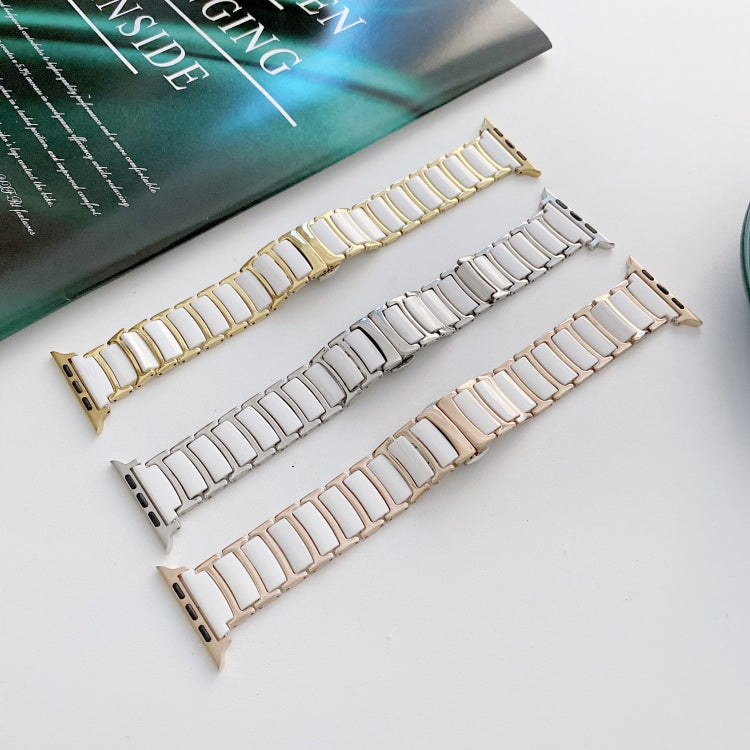 For Apple Watch Ultra 49mm&Watch Ultra 2 49mm / Series 9&8&7 45mm / SE 3&SE 2&6&SE&5&4 44mm / 3&2&1 42mm Ceramic Steel Watch Band (White Gold) by bashfashion