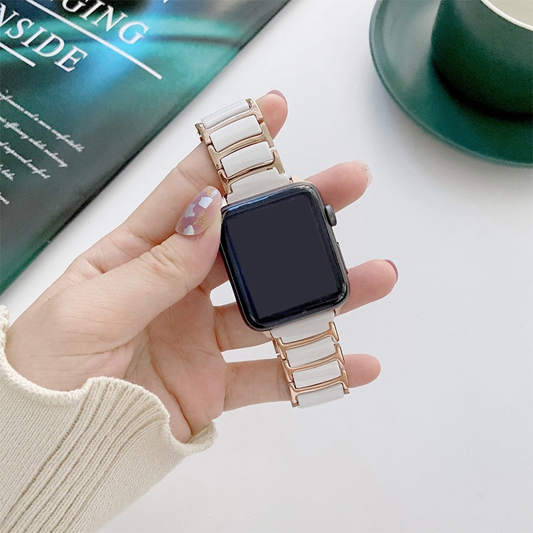 For Apple Watch Ultra 49mm&Watch Ultra 2 49mm / Series 9&8&7 45mm / SE 3&SE 2&6&SE&5&4 44mm / 3&2&1 42mm Ceramic Steel Watch Band (White Rose Gold) by bashfashion
