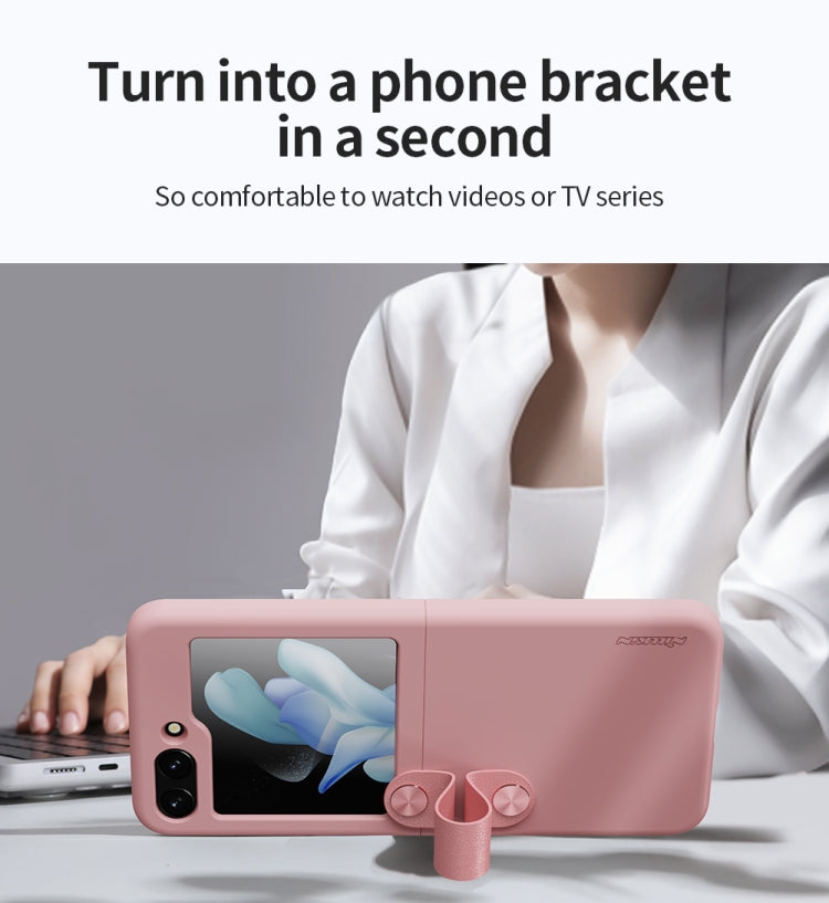 For Samsung Galaxy Z Flip5 NILLKIN Skin Feel Liquid Silicone Phone Case With Finger Strap(Black) by NILLKIN