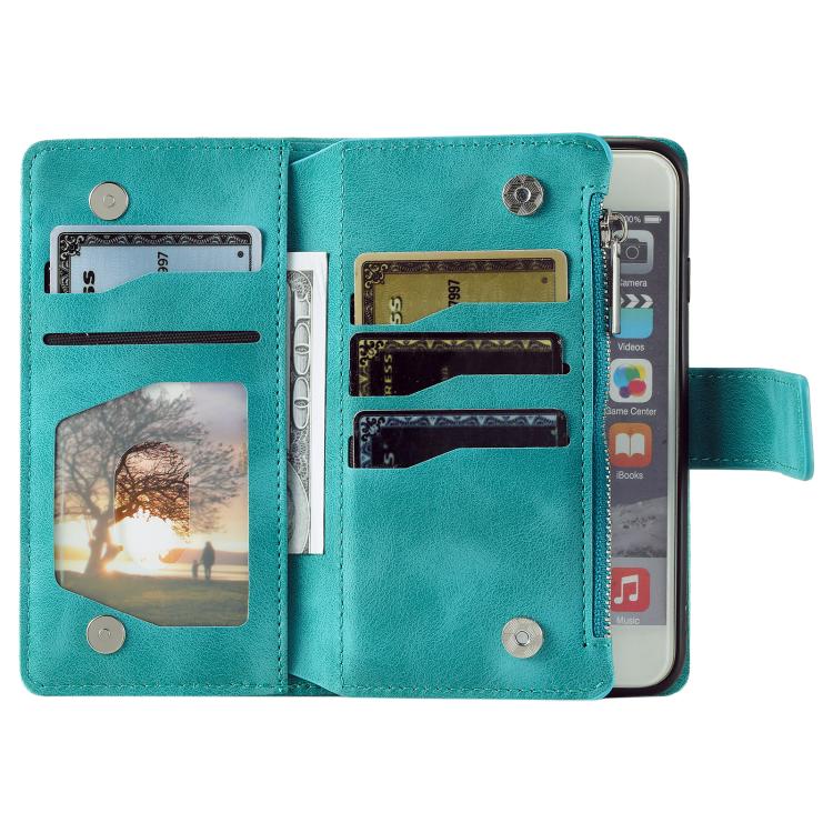 For iPhone 16e Multi-Card Totem Zipper Leather Phone Case(Green) by bashfashion