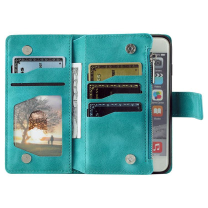 For iPhone 16e Multi-Card Totem Zipper Leather Phone Case(Green) by bashfashion