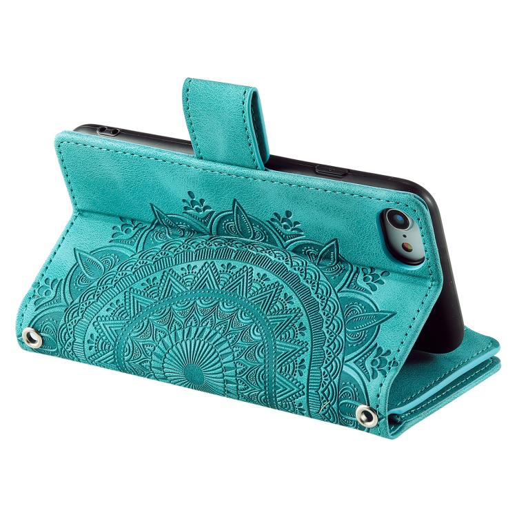 For iPhone 16e Multi-Card Totem Zipper Leather Phone Case(Green) by bashfashion