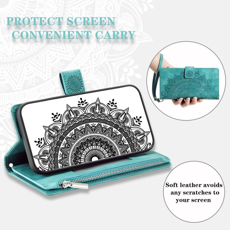 For iPhone 16e Multi-Card Totem Zipper Leather Phone Case(Green) by bashfashion