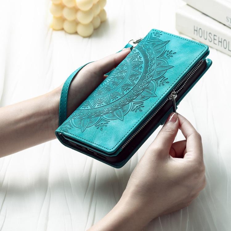 For iPhone 16e Multi-Card Totem Zipper Leather Phone Case(Green) by bashfashion