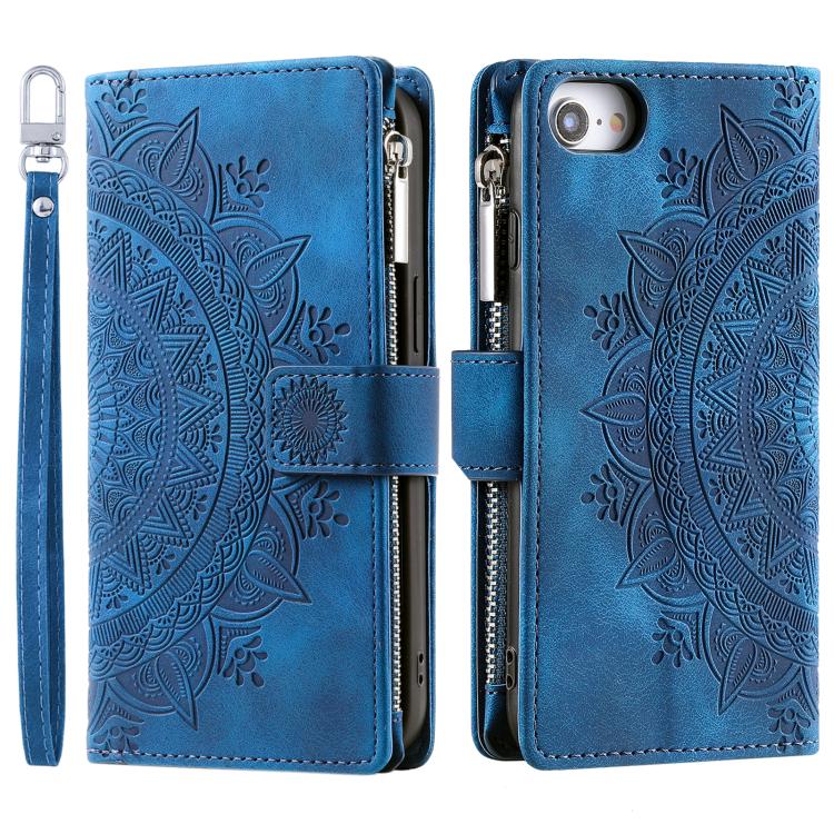 For iPhone 16e Multi-Card Totem Zipper Leather Phone Case(Blue) by bashfashion