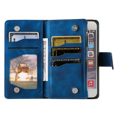 For iPhone 16e Multi-Card Totem Zipper Leather Phone Case(Blue) by bashfashion