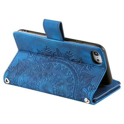 For iPhone 16e Multi-Card Totem Zipper Leather Phone Case(Blue) by bashfashion