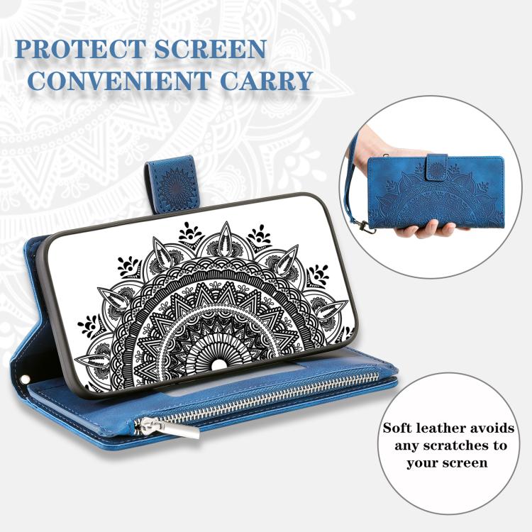 For iPhone 16e Multi-Card Totem Zipper Leather Phone Case(Blue) by bashfashion