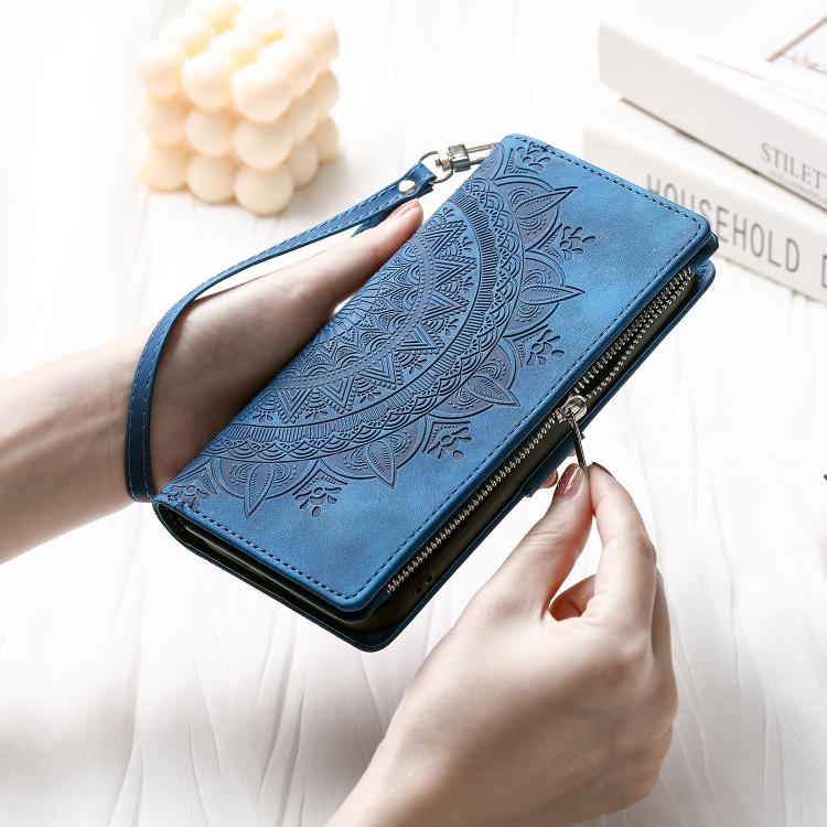 For iPhone 16e Multi-Card Totem Zipper Leather Phone Case(Blue) by bashfashion