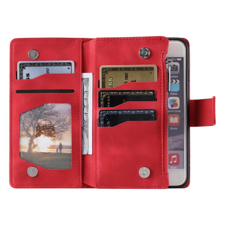 For iPhone 16e Multi-Card Totem Zipper Leather Phone Case(Red) by bashfashion