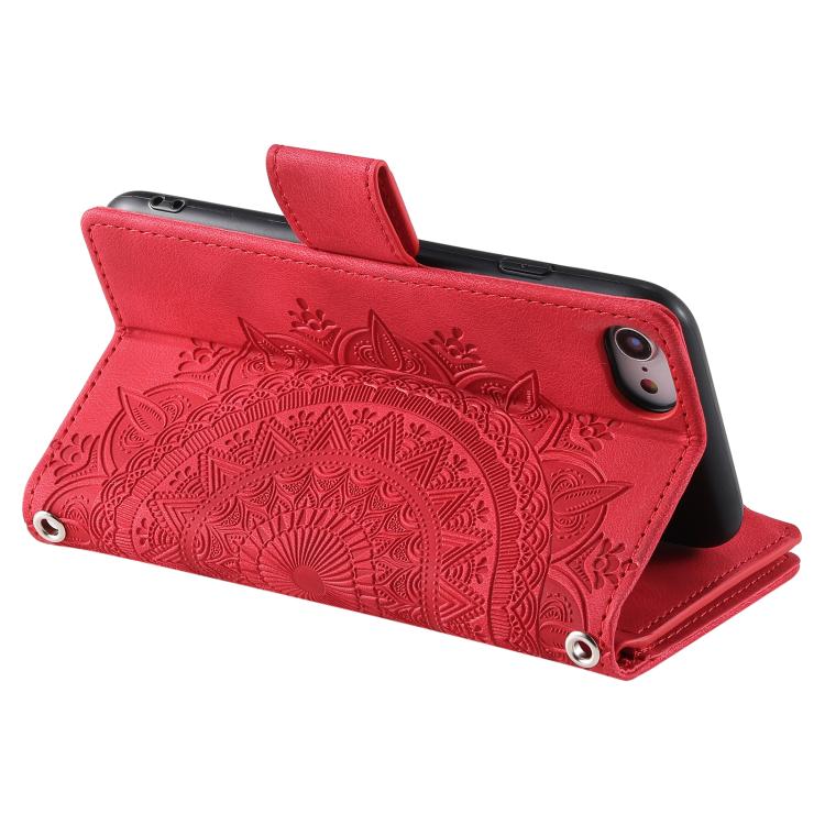 For iPhone 16e Multi-Card Totem Zipper Leather Phone Case(Red) by bashfashion