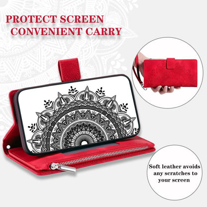 For iPhone 16e Multi-Card Totem Zipper Leather Phone Case(Red) by bashfashion