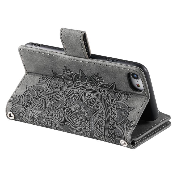 For iPhone 16e Multi-Card Totem Zipper Leather Phone Case(Grey) by bashfashion