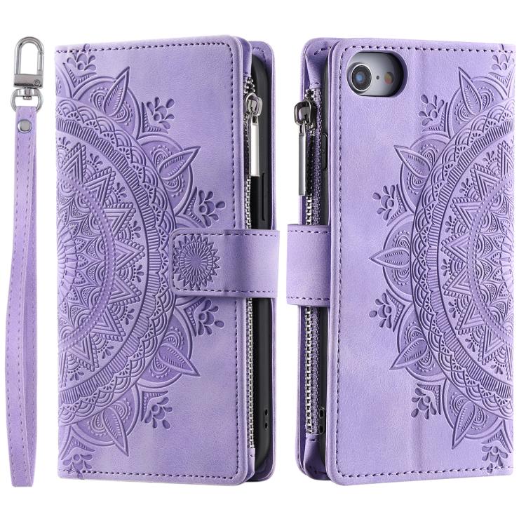 For iPhone 16e Multi-Card Totem Zipper Leather Phone Case(Purple) by bashfashion
