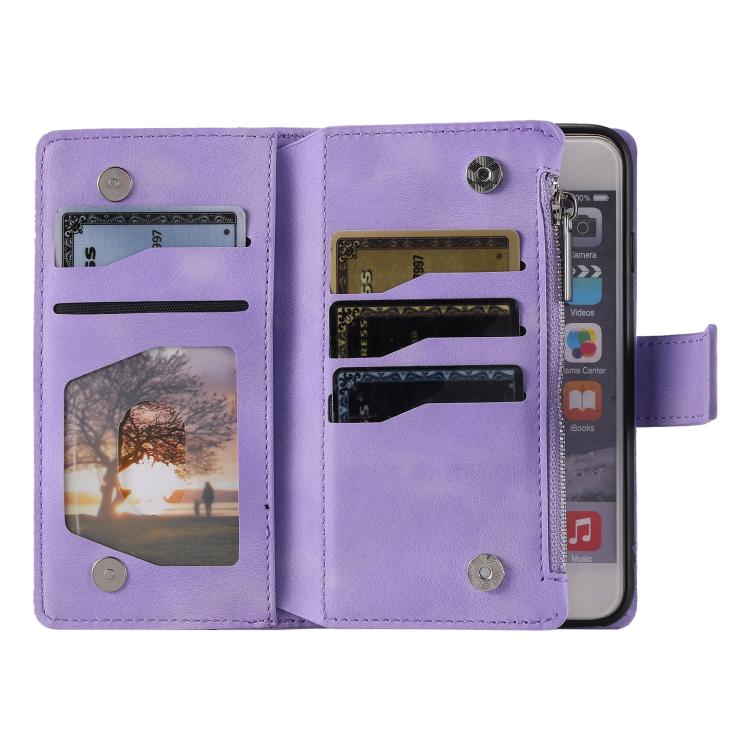 For iPhone 16e Multi-Card Totem Zipper Leather Phone Case(Purple) by bashfashion