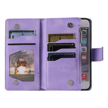 For iPhone 16e Multi-Card Totem Zipper Leather Phone Case(Purple) by bashfashion