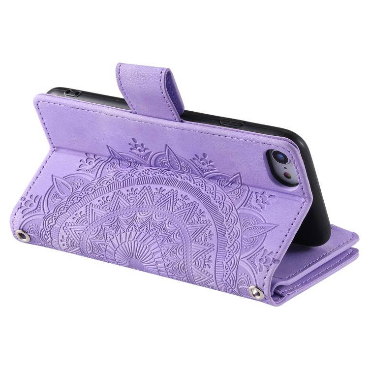 For iPhone 16e Multi-Card Totem Zipper Leather Phone Case(Purple) by bashfashion