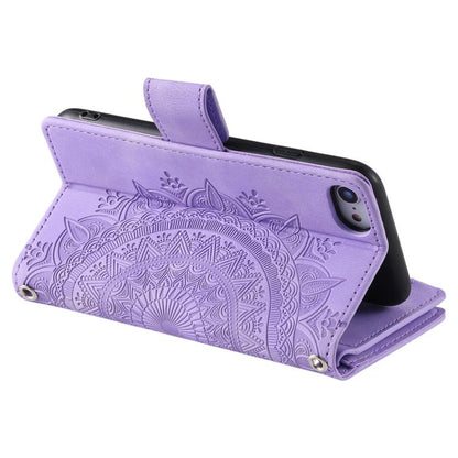 For iPhone 16e Multi-Card Totem Zipper Leather Phone Case(Purple) by bashfashion