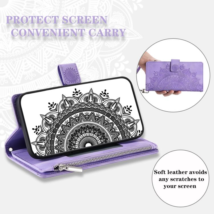 For iPhone 16e Multi-Card Totem Zipper Leather Phone Case(Purple) by bashfashion