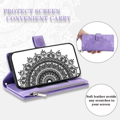 For iPhone 16e Multi-Card Totem Zipper Leather Phone Case(Purple) by bashfashion