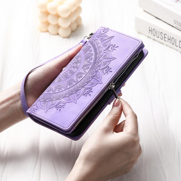 For iPhone 16e Multi-Card Totem Zipper Leather Phone Case(Purple) by bashfashion