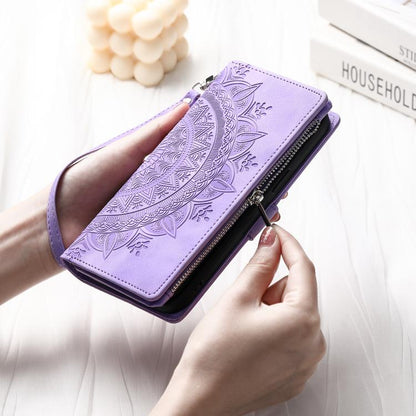 For iPhone 16e Multi-Card Totem Zipper Leather Phone Case(Purple) by bashfashion
