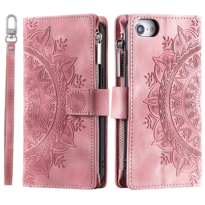 For iPhone 16e Multi-Card Totem Zipper Leather Phone Case(Pink) by bashfashion