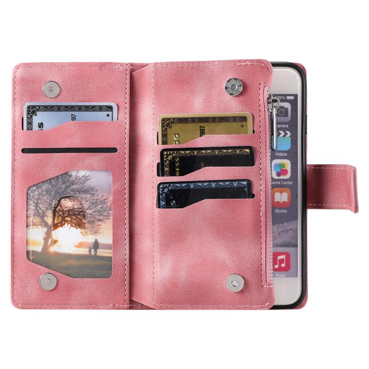 For iPhone 16e Multi-Card Totem Zipper Leather Phone Case(Pink) by bashfashion