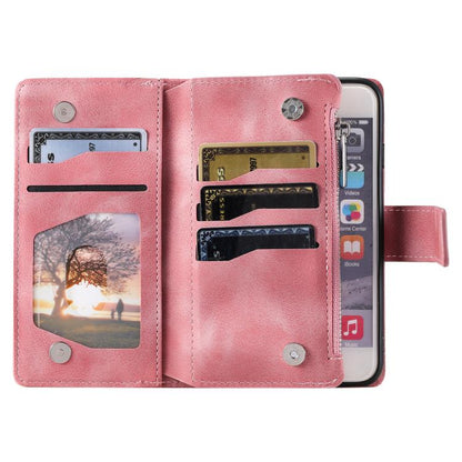For iPhone 16e Multi-Card Totem Zipper Leather Phone Case(Pink) by bashfashion