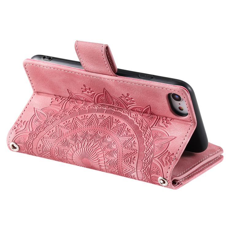For iPhone 16e Multi-Card Totem Zipper Leather Phone Case(Pink) by bashfashion