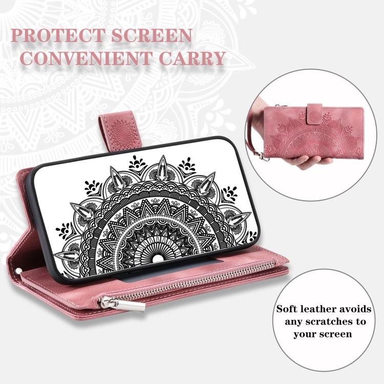 For iPhone 16e Multi-Card Totem Zipper Leather Phone Case(Pink) by bashfashion