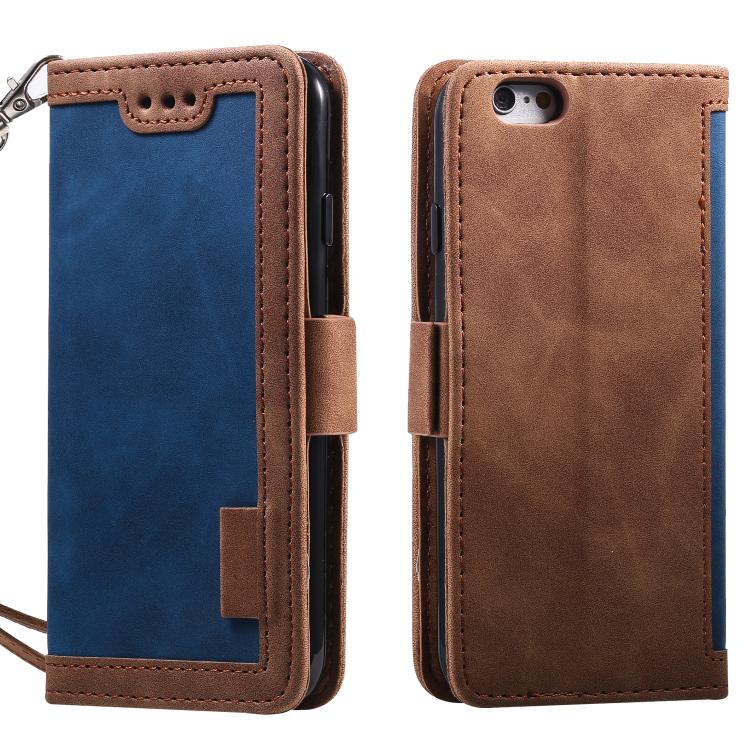 For iPhone 16e Retro Splicing Horizontal Flip Leather Phone Case(Blue) by bashfashion