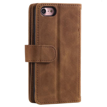 For iPhone 16e Nine Card Zipper Bag Leather Phone Case with Lanyard(Brown) by bashfashion