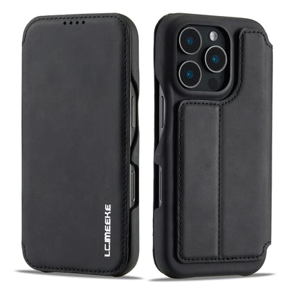 For iPhone 16 Pro LC.IMEEKE Hon Ancient Series Flip Leather Phone Case(Black) by LC.IMEEKE